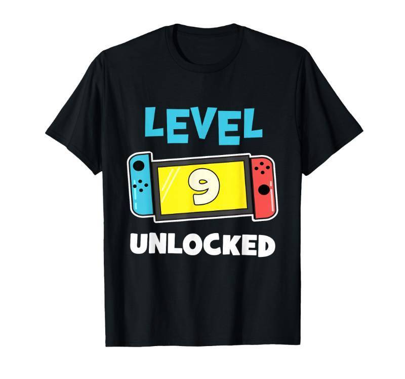 lot 7585 image:  Level 9 Unlocked Gamer 9th Birthday Gift Video Game Lovers T-Shirt M