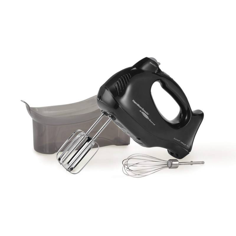 lot 8573 image:  Hamilton Beach Power Deluxe 6-Speed Electric Hand Mixer with Snap-On Storage Case, QuickBurst, Beaters, Whisk, Powerful 250 Watt Motor, Bowl Rest, Black (62692)