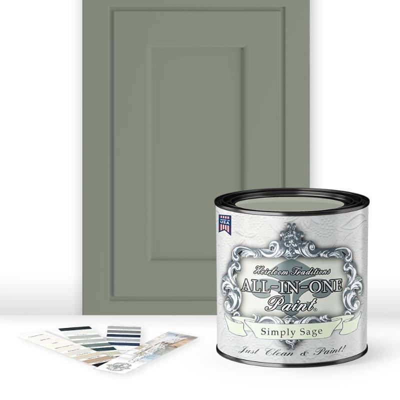 lot 8644 image:  ALL-IN-ONE Paint by Heirloom Traditions, Simply Sage (Gray Green), Quart - Durable cabinet and furniture paint. Built in primer and top coat, no sanding needed