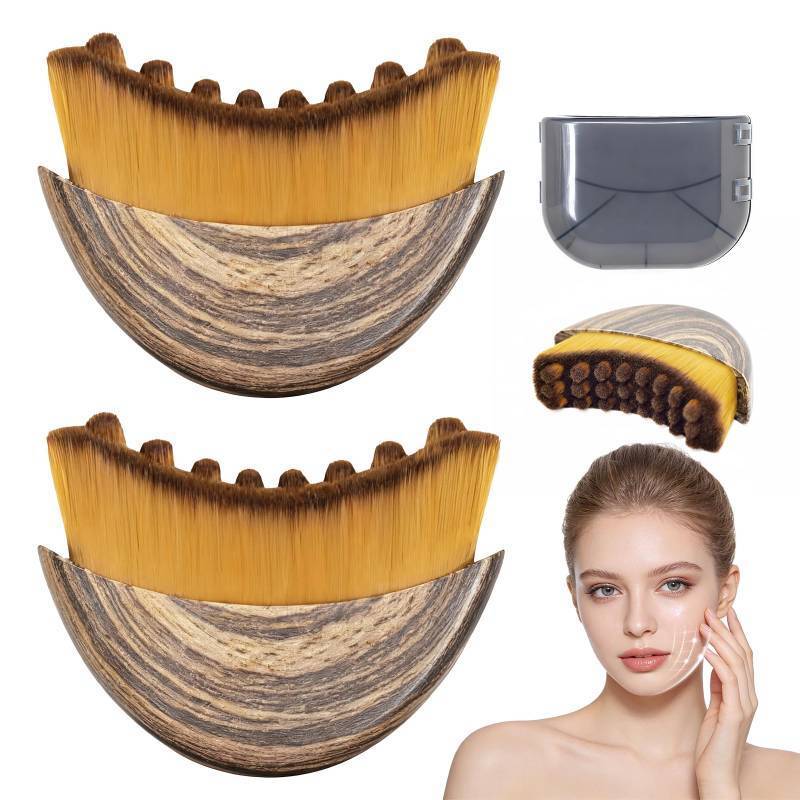 lot 7750 image:  2 PCS Lymphatic Contour Face Brush, Manual Lymphatic Drainage Massager, Natural Makeup Brushes with Durable Soft Bristles, Hypoallergenic Ergonomic Facial Cleansing Brush for Sculpting
