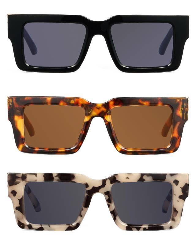 lot 7922 image:  JM Fully Magnified Reader Sunglasses Women with Spring Hinge, Trendy Square Sunglasses with Readers Built-in 3 Pack 2.5