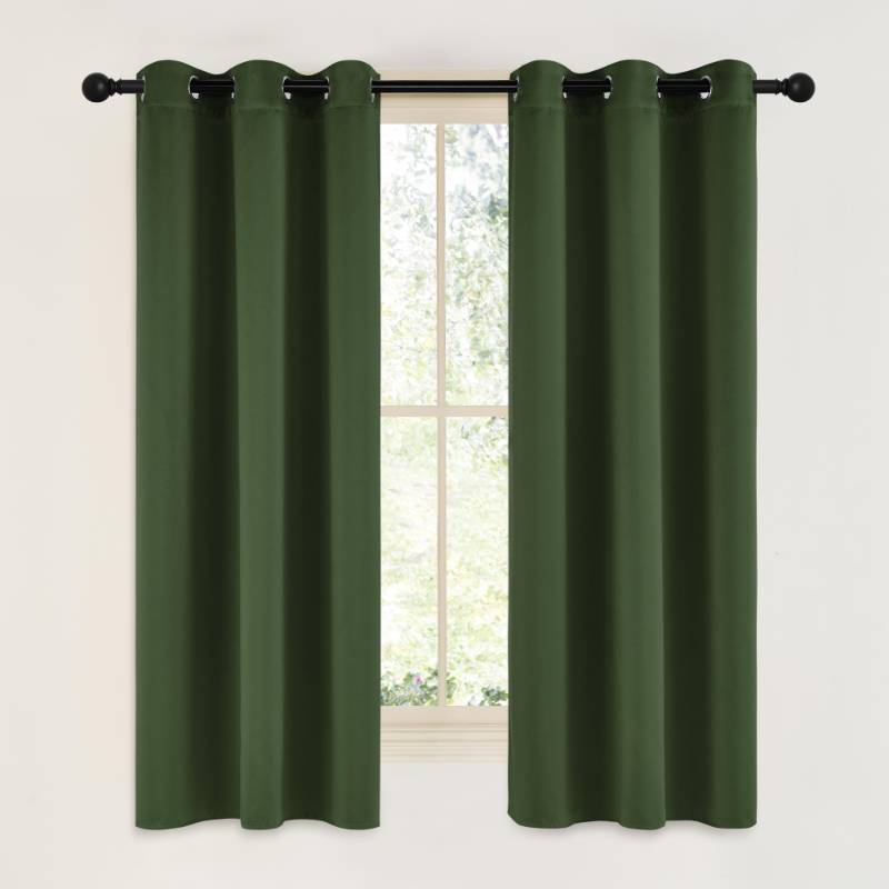 lot 9000 image:  NICETOWN Dark Green Blackout Cafe Satin Curtains for Small Windows, 42 Wide by 63 Long, 2 Panels, Grommet Noise Reducing Faux Silk Blackout Drapes for Dining Room