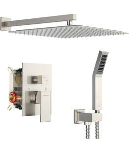 lot 6008 image: SUN RISE Shower Faucet - 16 Inch Rain Shower System - All Metal Shower Fixtures - Brushed Nickel