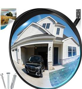 lot 6015 image: 24 Inch Acrylic Convex Mirror with Rain-shield - Adjustable Wide Angle View Traffic Mirror Indoor Outdoor, Wall Mounting Blind Spot