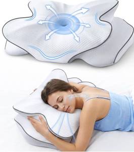 lot 6021 image: Memory Foam Cervical Pillow for Neck Support &amp Pain Relief, Butterfly Ergonomic Design 24x15.75x5.7