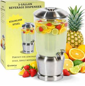 lot 6022 image: Drink Dispenser with Ice Chambers, Lemonade Tea Water Dispenser with Spigot, Stainless Steel Beverage Jar Jug, Perfect for Home Parties, Weddings, Gifts & Events (Silver, 3, Gallons)