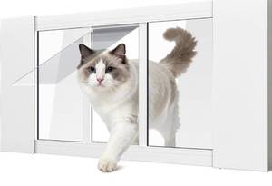 lot 6024 image: Cat Door for Window, Adjustable Width Window Cat Door, Weatherproof Aluminum Pet Door with Locking for Most Window