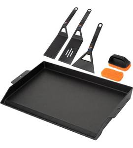 lot 6033 image: Utheer Griddle Kit, 25 x 16 Pre-Seasoned Cast Iron Flat Top Griddle with 5-Piece Scratch-Free Nonstick Safe Nylon Tools, Universal Grill Griddle for Gas Grill &amp Stove Top
