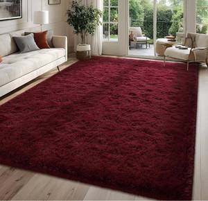lot 6034 image: Fluffy Burgundy Red 8x10 Large Area Rugs for Living Room, Soft Plush Dark Red Rug for Living Room Decor, Big Shaggy Floor Carpet