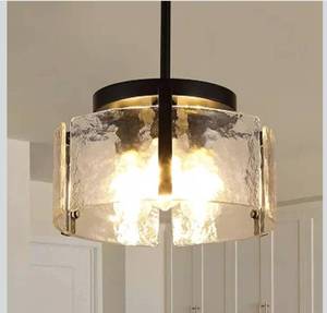 lot 6035 image: Black Dining Room Light Fixture, 3-Light Glass Drum Chandelier for Entryway, Farmhouse Kitchen Chandeliers Over Table Modern Lighting Fixtures