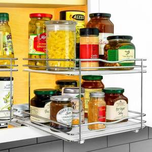 lot 6036 image: Lynk Professional Slide Out Vertical 10.25 Double Metal Spice Rack Silver Kitchen Cabinet Organizer, Pull Out Pantry Storage