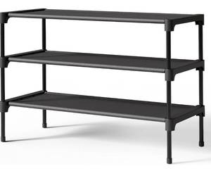 lot 6046 image: Kitsure Shoe Rack - Non-Woven Shoe Rack Shelf, Shoe Organizer for Closet, Entryway, Garage & Corridor, Stackable Shoe Shelves, 27.5 Wide - 3 Tier, Black