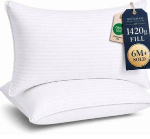 lot 6052 image: Beckham Hotel Collection Bed Pillows King Size Set of 2 - Down Alternative Pillow for Back, Stomach or Side Sleepers