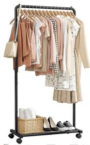 lot 6068 image: Sakugi Clothes Rack - Clothing Rack with Storage Mesh Shelf & Casters, Heavy-Duty Metal Clothing Rack for Hanging Clothes, Dresses, Coats, Large Load Capacity, Easy Assembly, Black, 28.0x16.9x59.0