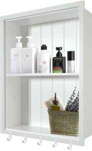 lot 6069 image: Nalwort 14 x 18 Recessed Medicine Cabinet, 2-Tier Wall Niche for Bathroom, Bedroom, Living Room, Kitchen, White, Solid Wood Wall Medicine Cabinet