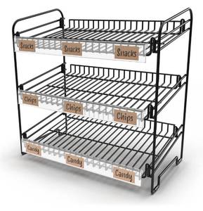 lot 6077 image: Black 3 Tier Candy Display Rack Chip Display for Snack Vendors, Food Trucks, Concession Stands &amp Retail Storefronts