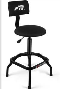 lot 6081 image: Shop Stool with Backrest, Mechanic Garage Stool for Workshop, Adjustable Shop Stools Chair, Padded Workbench Stools for Men Women, 300 LBS Capacity, 360° Swivel PVC Seat, Heavy Duty, Black