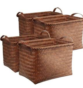 lot 6085 image: BROWNLILY Handwoven Clothes Basket Laundry Hampers Large Wicker Storage Baskets for Shelves Blankets Closet Storage Bins Car Bedroom Bathroom Organizers and Storage Bath (Pack of 4, Brown)