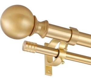 lot 6092 image: Warm Gold Double Curtain Rods Heavy Duty Window Treatment Rods 36-72 Inches, 1 Inch Front and 58 Inch Diameter Back Telescoping Drapery Rod with Clear Round Finials