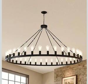 lot 6096 image: NILSE 64 Extra Large Wagon Wheel Chandelier, 36-Light Foyer Chandeliers for High Ceilings, Modern Black Farmhouse Chandelier, Round Rustic Light Fixture for Living Room Dining Room Entryway, E26