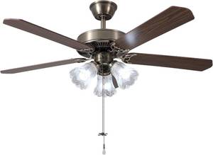 lot 6089 image: TWLITE 52 Inch Indoor Ceiling Fan with Pull-Chain and Three LED Light Bulbs Base, Traditional 3-Speeds Reversible Blades