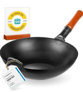 lot 6112 image: YOSUKATA 13.5 Carbon Steel Wok Pan Pre-Seasoned Flat Bottom Pow Wok for Stir Fry, BBQ, Grill &amp Camping Traditional Japanese Chinese Cookware Compatible with Induction, Electric, Gas, Open Fire