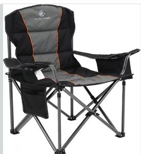 ALPHA CAMP Heavy Duty Camping Chair 500LBS Capacity, Oversized Folding Chair for Heavy People, Padded Portable Outdoor Chair with Cooler Bag & Cup Holder for Camping, Fishing, Beach
