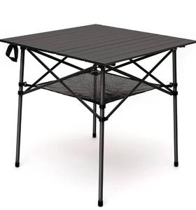SUNNYFEEL Aluminum Folding Camping Table, Lightweight Roll Up Portable Foldable Outdoor Table, Seats 4 with Carry Bag & Mesh Shelf for Picnic, Beach, Tailgating & Card Game, 27.5" Square