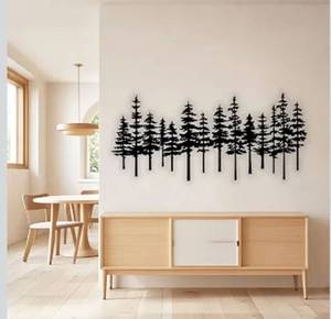 lot 6129 image: Jidecor Metal Pine Tree Wall Art Decor Nature Home Decor Cedar Trees Metal Sign Wall Decorations for Living Room, Forest Decor, Nature Lover Gift (Rustic, black, 33.9 L x 15.3 W)