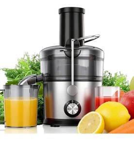lot 6133 image: Juicer Machines, 1200W Juicer with 3 Feed Chute for Whole Fruits and Vegs, Dual Speeds Centrifugal Juice Extractor, Heavy Duty Full Copper Motor, 35oz Large Juice Jug, Stainless Steel, Silver