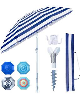 lot 6134 image: Tempera Heavy Duty High Wind Beach Umbrella with Sand Anchor & Carry Bag  Patio Outdoor Umbrella with Aluminum Frame and Push Button Tilt, Ideal for Garden Lawn, UPF 60