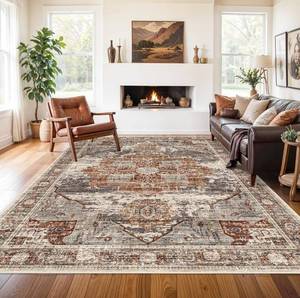 lot 6138 image: Washable 8x10 Area Rugs - Large Rugs for Living Room Stain Resistant Carpet Vintage Rugs for Bedroom with Non Slip Backing Home Decor Floor Decoration Mat (8x10 Brick)