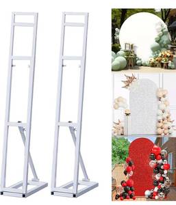 lot 6144 image: 2 Pcs Metal Wedding Backdrop Stand, Ballon Arch Stand Adjustable Height and Angle, Flower Arch Background Frame for Wedding Birthday Party Baby Shower,White-Set of 2
