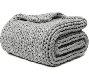 lot 6149 image: California Design Den 100% Cotton Handmade Chunky Knit Weighted Blanket 12 Pounds, 100% Cotton No Fillers, All-Season Soft & Calming, Evenly Weighted for Natural Deep Sleep (Light Gray)