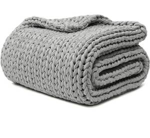 lot 6150 image: California Design Den 100% Cotton Handmade Chunky Knit Weighted Blanket 12 Pounds, 100% Cotton No Fillers, All-Season Soft & Calming, Evenly Weighted for Natural Deep Sleep (Light Gray)