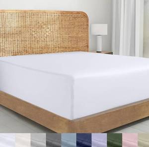 lot 6152 image: California Design Den 100% Organic Cotton Fitted Sheet Queen Size Only - Percale Queen Deep Pocket Fitted Sheet, Lightweight, Snug-Fit, Crisp, Durable - White