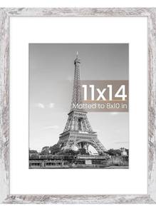 lot 6154 image: 11x14 Picture Frame, Display Pictures 8x10 with Mat or 11 x 14 Without, Wall Hanging Photo Frames, Rustic White, 1 Pack