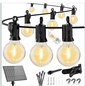lot 6156 image: Brightown 58FT 26LED Solar String Lights Outdoor with USB Port, Shatterproof Bulbs, 3 Lighting Modes, Patio Lights Solar Powered for Camping Backyard Garden Decor - Last for 20Hrs