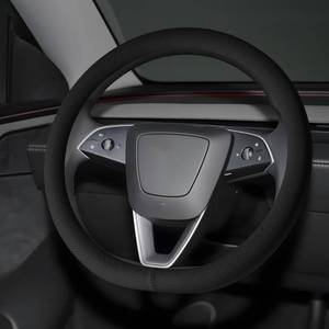 lot 6160 image: Ernica Microfiber Leather Universal 14.5-15 inch Steering Wheel Cover,Easy to Install Non-Slip Breathable Steering Wheel Protector Black
