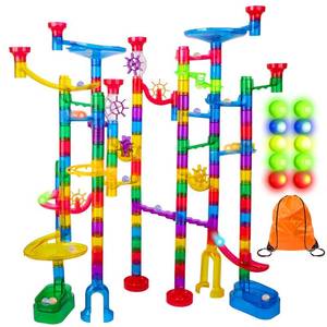 lot 6162 image: Meland Marble Run Sets for Kids - 153Pcs Marble Race Track Maze Madness Game STEM Building Tower Toy for 4 5 6  Year Old Boys Girls(113 Pcs  30 Glass  10 Led Lighted)