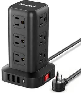 lot 6172 image: Extension Cord with Multiple Outlets, SMALLRT Surge Protector Power Strip Tower, Outlet Extender with 12 AC Outlets 4 USB, 6.5FT Extension Cord for Home Dorm Room, Office Supplies,Overload Protection
