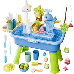 lot 6198 image: Toddler Water Table for 1-3 Year Old - Upgraded Electric Pump Water Toys, Outdoor Sensory Play Sand & Water Table, Kitchen Sink Toy with Running Water & Fishing Game, Summer Gifts for Boys Girls,Blue