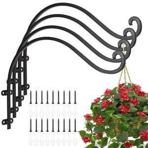 lot 6210 image: HNBun 4Pack Heavy Duty Plant Hanger, 16inch Outdoor Hanging Plant Bracket, 60lbs Bearing Capacity Metal Wall Flower Pot Hanger Hooks, Wall Hanging Hooks for Wind Chimes, Bird Feeders, Lanterns
