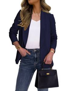 lot 6219 image: Ahlaray Blazers for Women Dressy Casual Lapel Open Front Long Sleeve Work Office Blue Blazer Jacket Suit, Medium