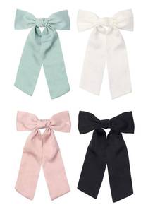 lot 6220 image: Bphne 4 Pack Satin Hair Bows for Women and Girls Short Tail 10.6 Inch French Silk Bowknot Hair Clips, Solid Color Ponytail Barrettes for Wedding or Daily Styling (Pink, White, Green, Black)