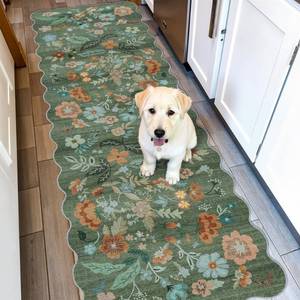 lot 6225 image: Washable 2x6 Runner Rug for Entryway Hallway Kitchen Easy-Clean Carpet with Non-Slip Backing Stain-Resistant Low Pile Floor Mat Perfect for High-Traffic Areas with Pets (2x6 FloralGreen)