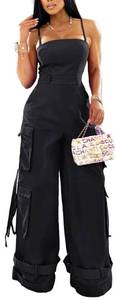 lot 6234 image: BOKITECAO Womens Cargo Jumpsuit Sexy One Piece Outfit Wide Leg Romper Multi Pockets Overalls L