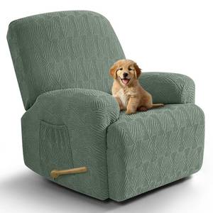 lot 6236 image: VANSOFY Recliner Chair Covers, 4-Pieces Stretch Recliner Cover Jacquard Soft Reclining Chair Slipcover Furniture Protector with Elastic Bottom for Lazy Boy Recliner(Bean Green)