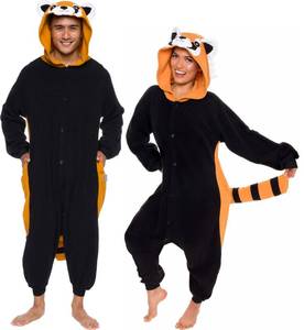 lot 6241 image: Funziez Adult Onesie Halloween Costume - Animal Dinosaur Shark - Unisex Plush One Piece Cosplay Suit for Adults, Men and Women (Large, Red Panda)