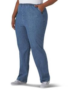 lot 6243 image: Chic Classic Collection Womens Plus Size Cotton Pull-On Pant with Elastic Waist, Destruction Blue Denim, 22 Plus Petite